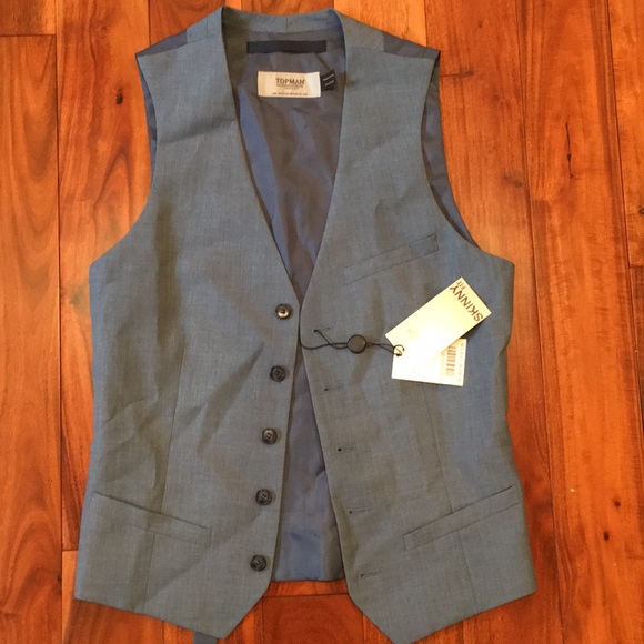 TopMan Skinny Fit Blue Vest NWT - Picture 1 of 3